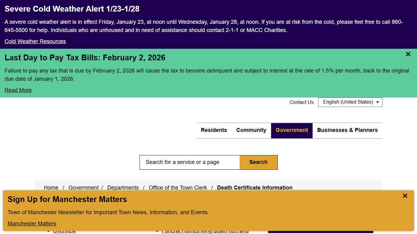 Death Certificate Information Town of Manchester